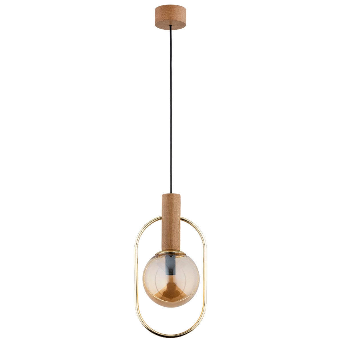 Lampa wisząca Mufi jasne drewno-złota-bursztynowy 1xE14x10W wym: 100 x 15 x 18,5 cm metal Alfa
