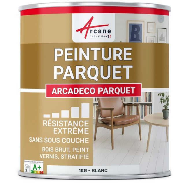 Peinture parquet bois, peint, stratifié, vernis : ARCADÉCO PARQUET Blanc - 1 kg - ARCANE INDUSTRIES