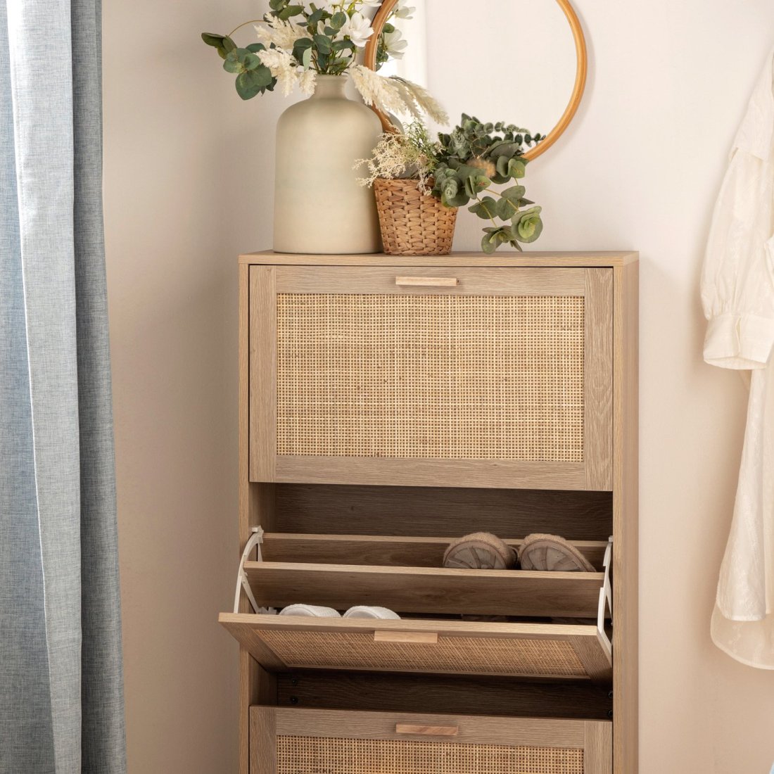 Scarpiera stretta in legno naturale e rattan naturale Tahiti - 6