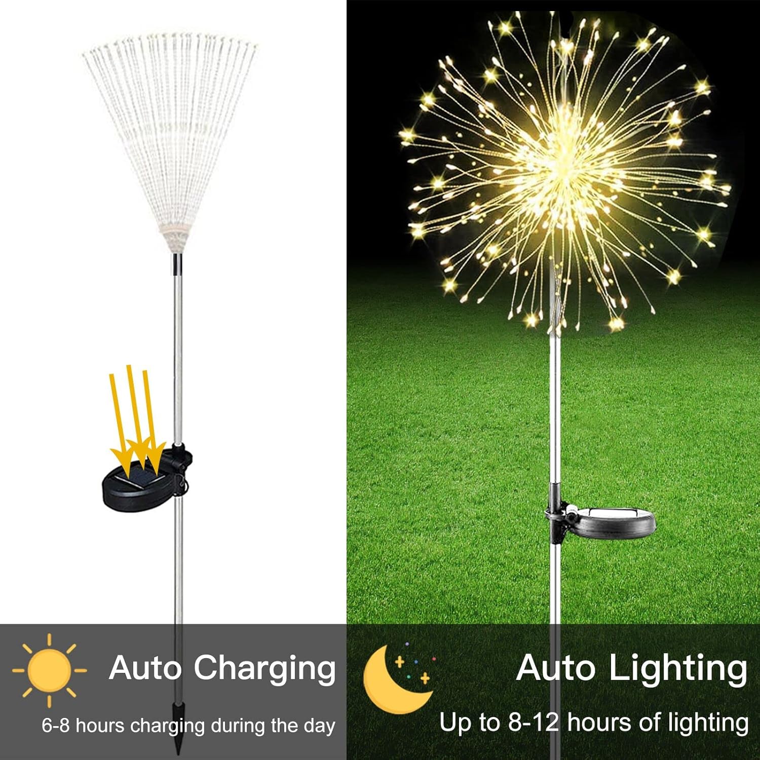 VASTFIRE Confezione da 4 luci solari da giardino, luci colorate per fuochi d 'artificio, 2 modalità di illuminazione con telecomando, 200 LED scintillanti, impermeabili, decorazione per esterni, per
