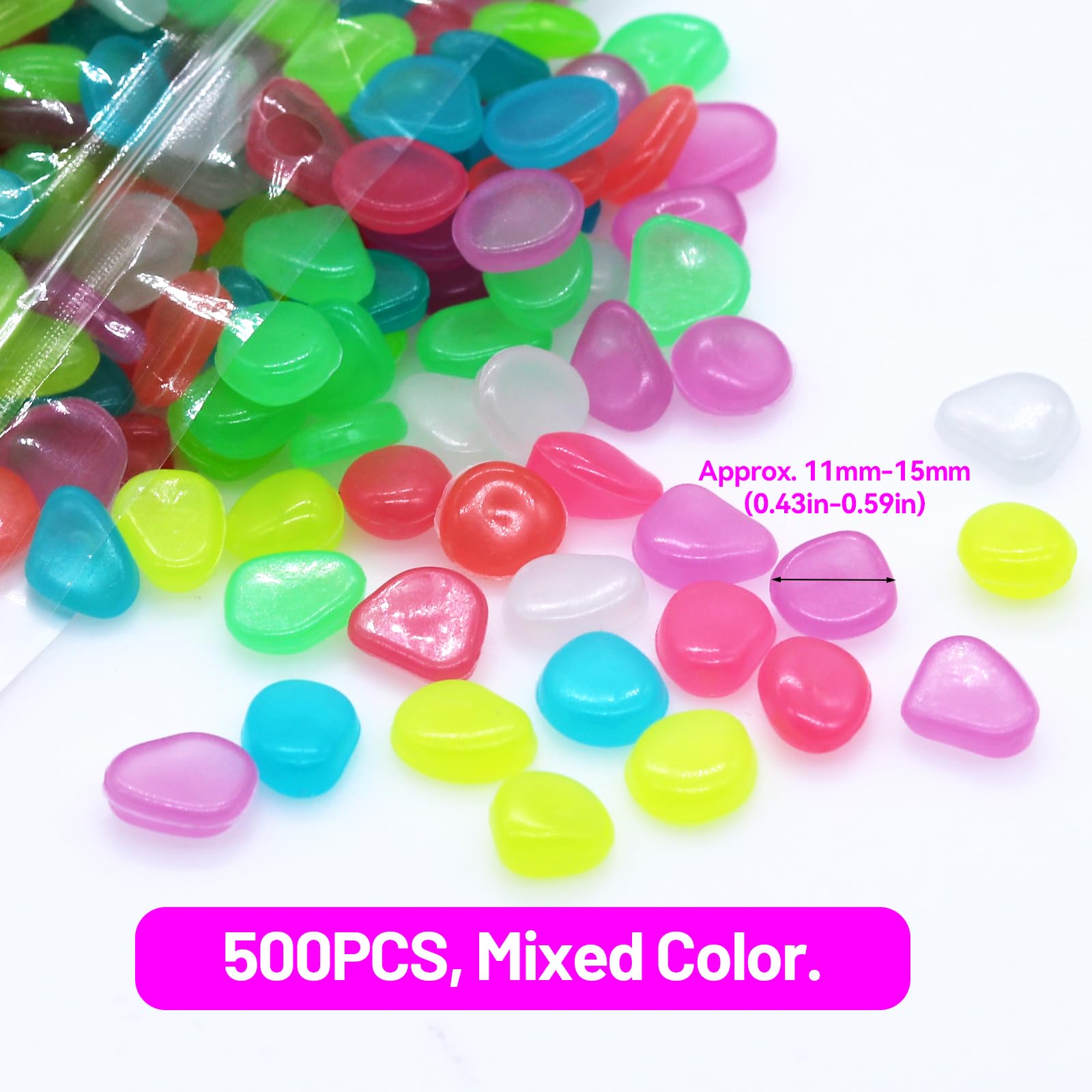 500 Pierres Lumineuse Galets Brillants Décoratifs Galet Lumineux Cailloux Phosphorescent Artificiels Pierres Fluorescentes qui Brillent Dans le Noir - 2