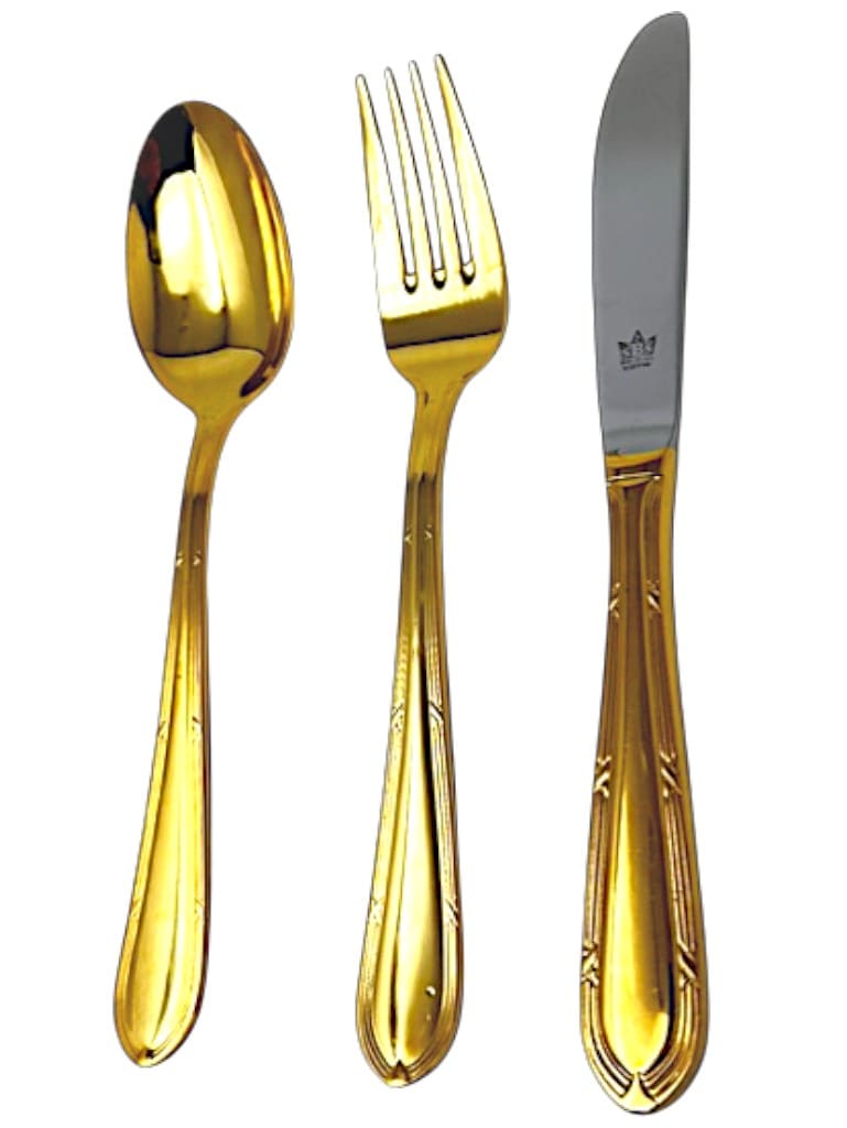 Crc nuremberg 1210 full gold cubertería 120 piezas, acero inoxidable totalmente bañada en oro