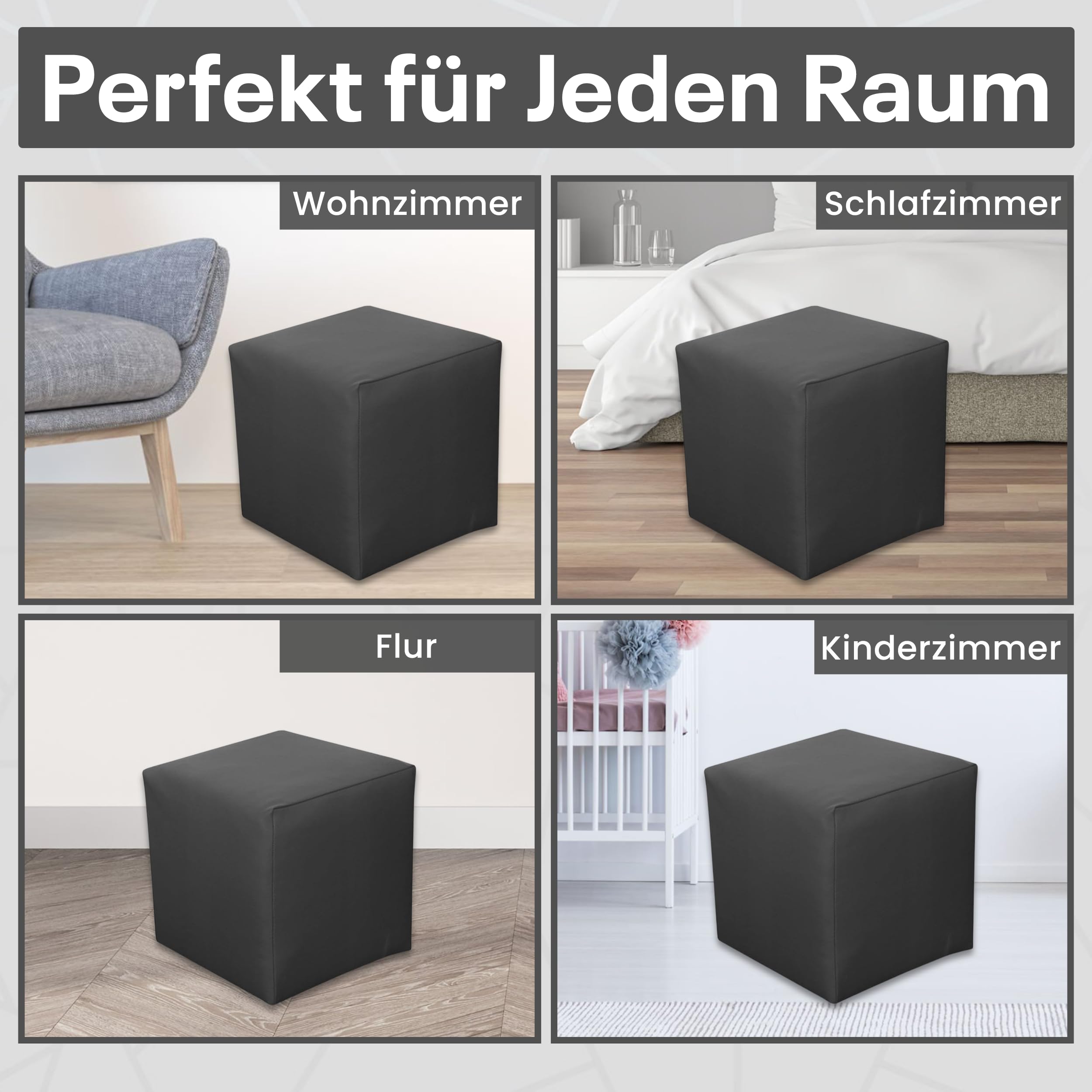 Sitzwürfel / Siège Pouf - Gris Foncé, 40X40X40 Cm, Assise Rembourrée En Simili Cuir, Confortable Pour Salon, Chambre Ou Bureau - 4