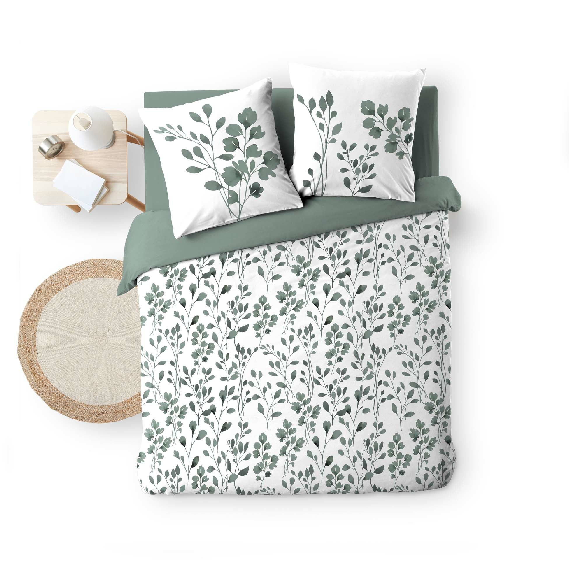 Housse de couette 240 x 220 coton naturel 57 fils MAIWEN Sauge + 2 taies - 5