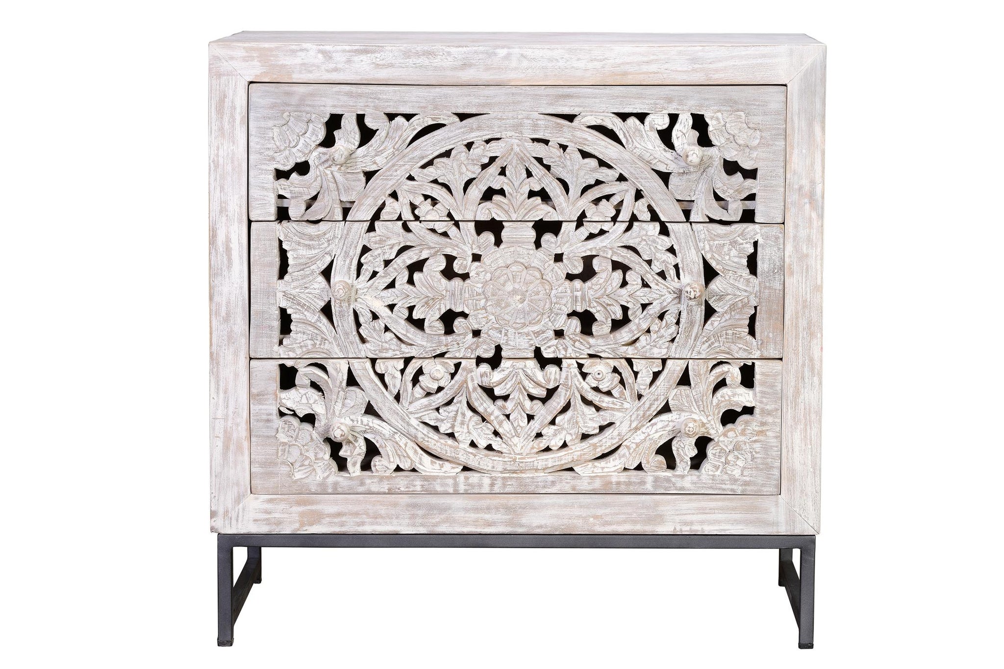 Komoda z drewna mango, 80 cm, styl etniczny boho, rzeźbiona, 81x80x35 GYC