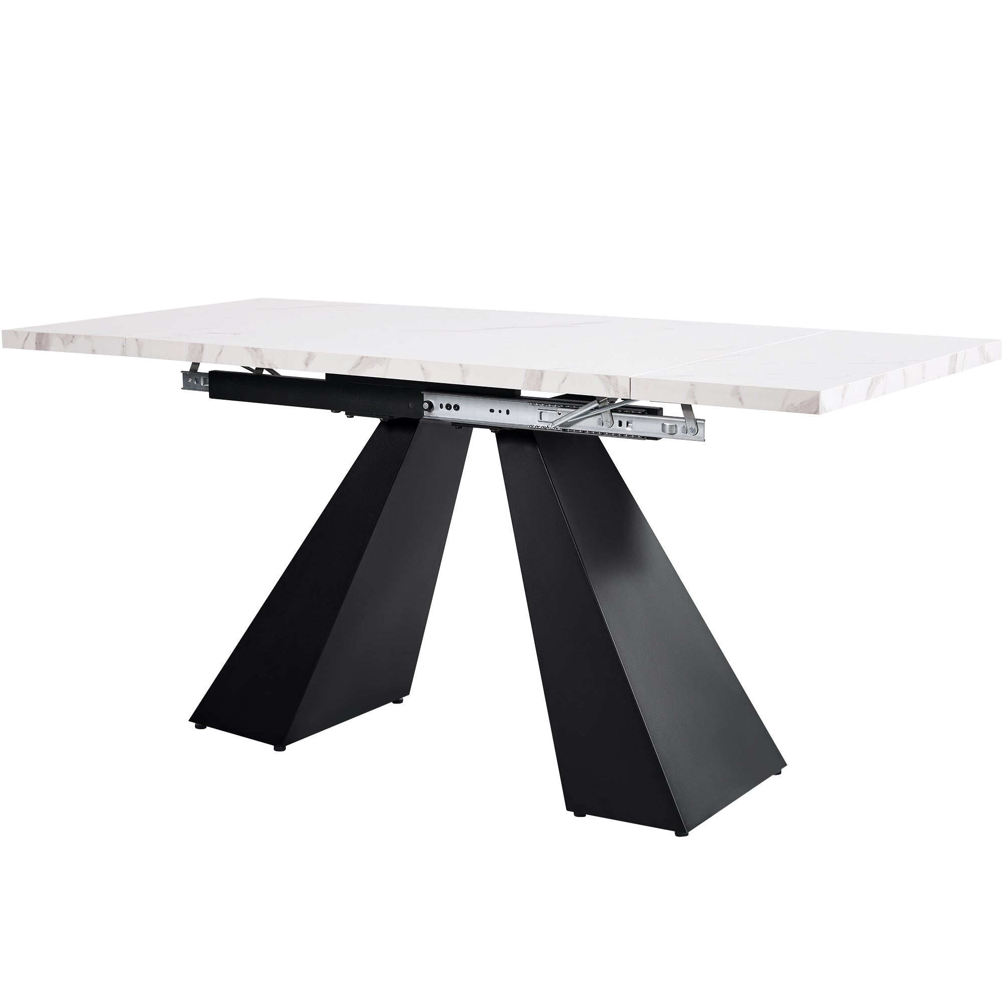 Rozkładany stół i 4 krzesła do jadalni bez podłokietników z szarego aksamitu - 99/159 x 74 x 77 cm - Płyta MDF z metalowymi nogami - Biały - 9