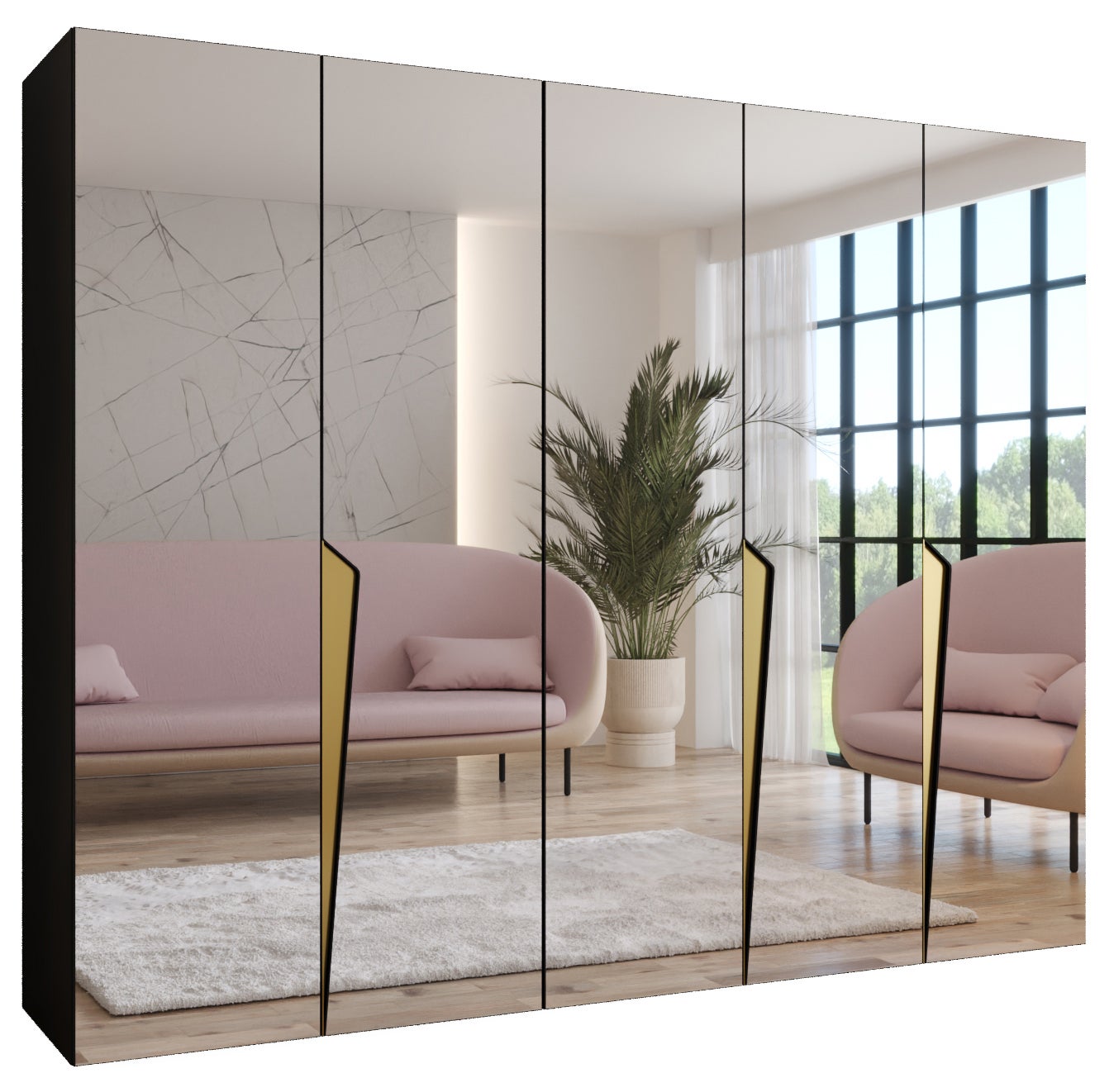 Szafa uchylna otwierana Piano 3 250 x 52 x 202 cm czarny + u. Złoty Abiks Meble