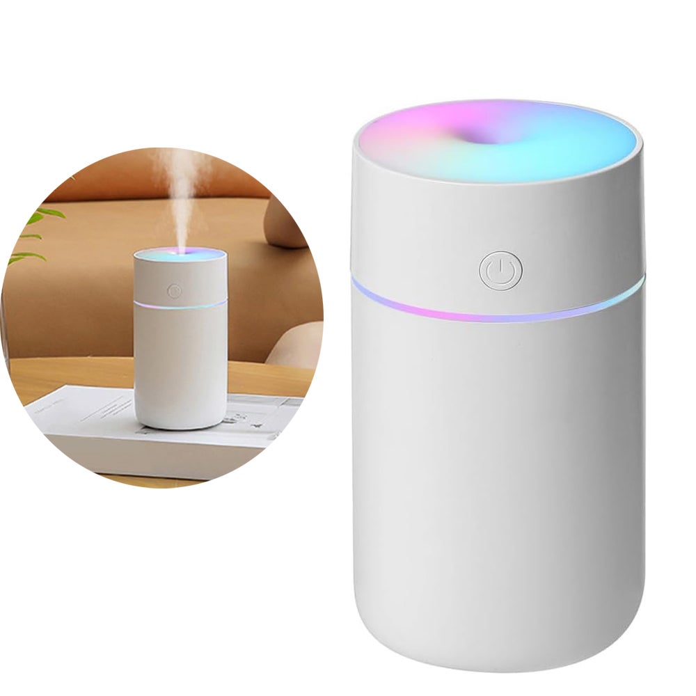 Mini nawilżacz powietrza, przenośny nawilżacz mgiełkowy USB o pojemności 230 ml, 2 tryby pracy, cichy, stacjonarny nawilżacz powietrza z kolorowymi św