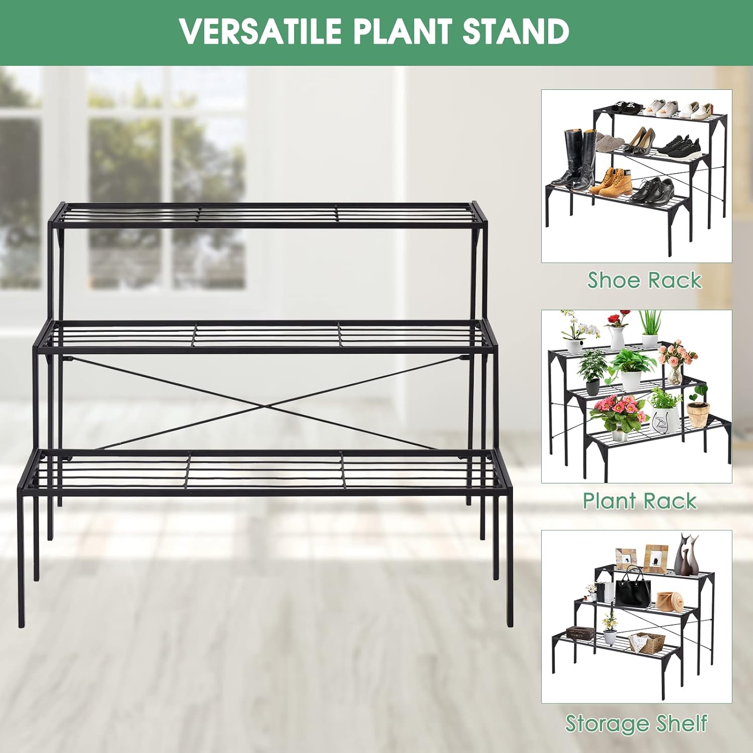 Support pour Plantes en Acier à 3 Niveaux, Support de Rangement pour Pots de Fleurs en échelle, Porte-Plantes,Support de Plantes Robuste - 7