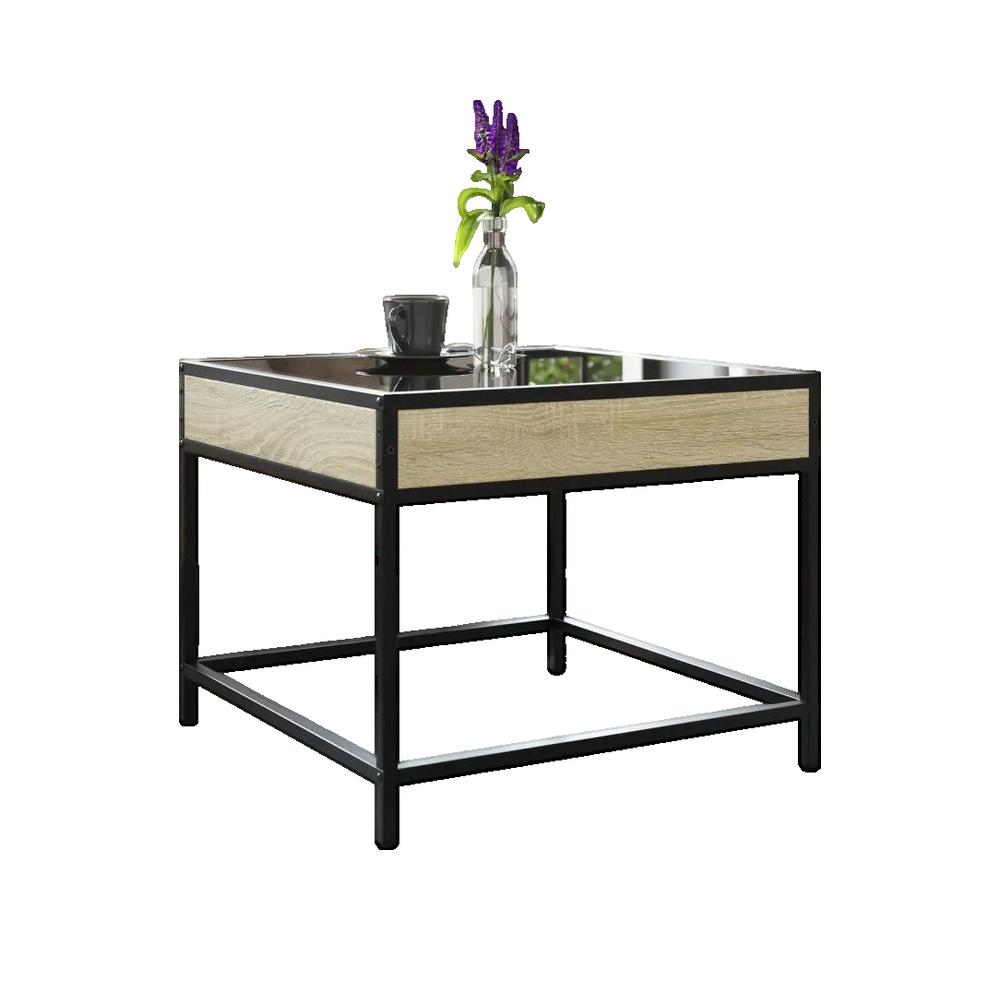 Stolik kawowy z LED vidaXL Drewno inżynieryjne i metal 50x50x41 cm