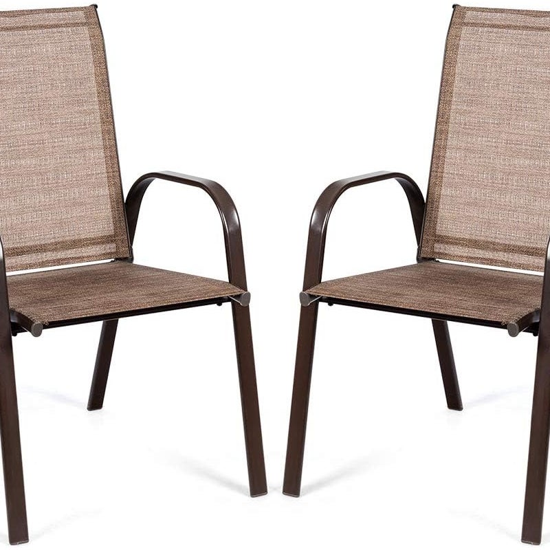 Zestaw 2 Składanych Krzeseł Ogrodowych, 2 Metalowe Krzesła Tarasowe z Podłokietnikami i Wysokim Oparciem, do Basenu, na Plażę, Nośność 160 kg, Brązowe