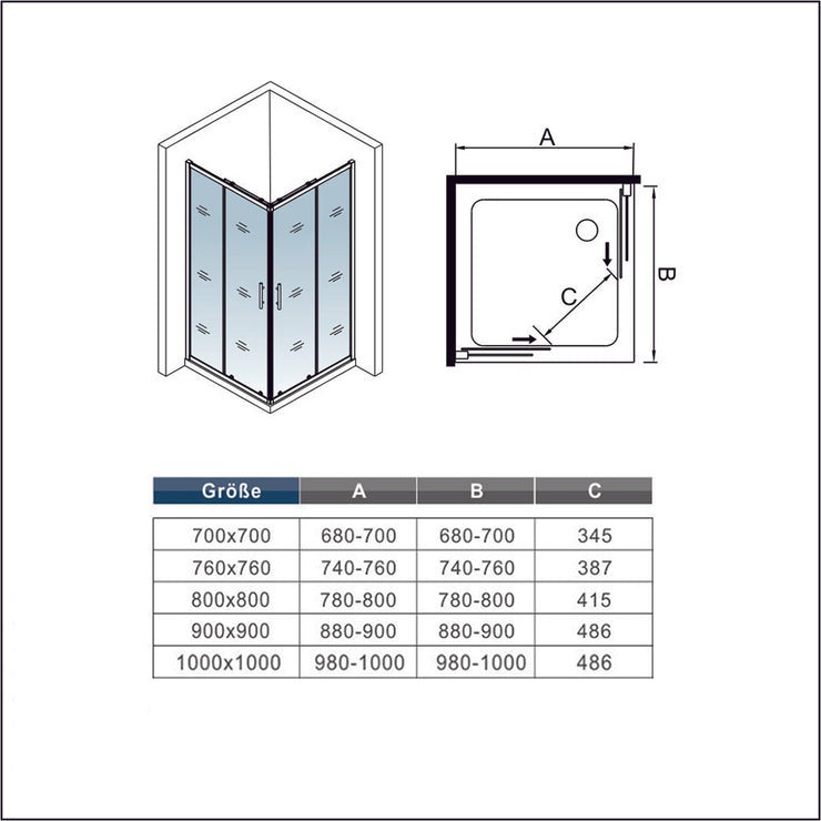 Aica Cabine De Douche 80x80x185cm Accès D'angle, Cabine De Douche Carrée Porte De Douche Coulissante - 6