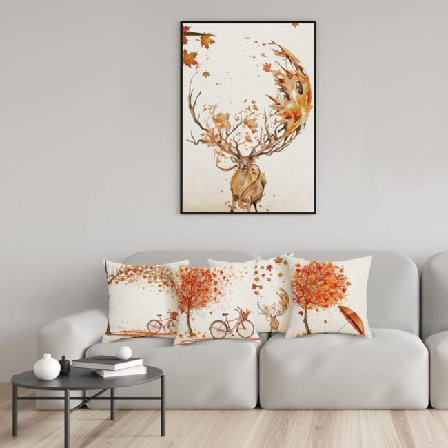 AMZQJD 4 Federe Decorative In Cotone Per Cuscini - Motivo Foglie, 45x45 Cm, Con Cerniera Nascosta, Morbide E Traspiranti