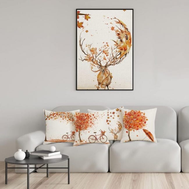 AMZQJD 4 Federe Decorative In Cotone Per Cuscini - Motivo Foglie, 45x45 Cm, Con Cerniera Nascosta, Morbide E Traspiranti