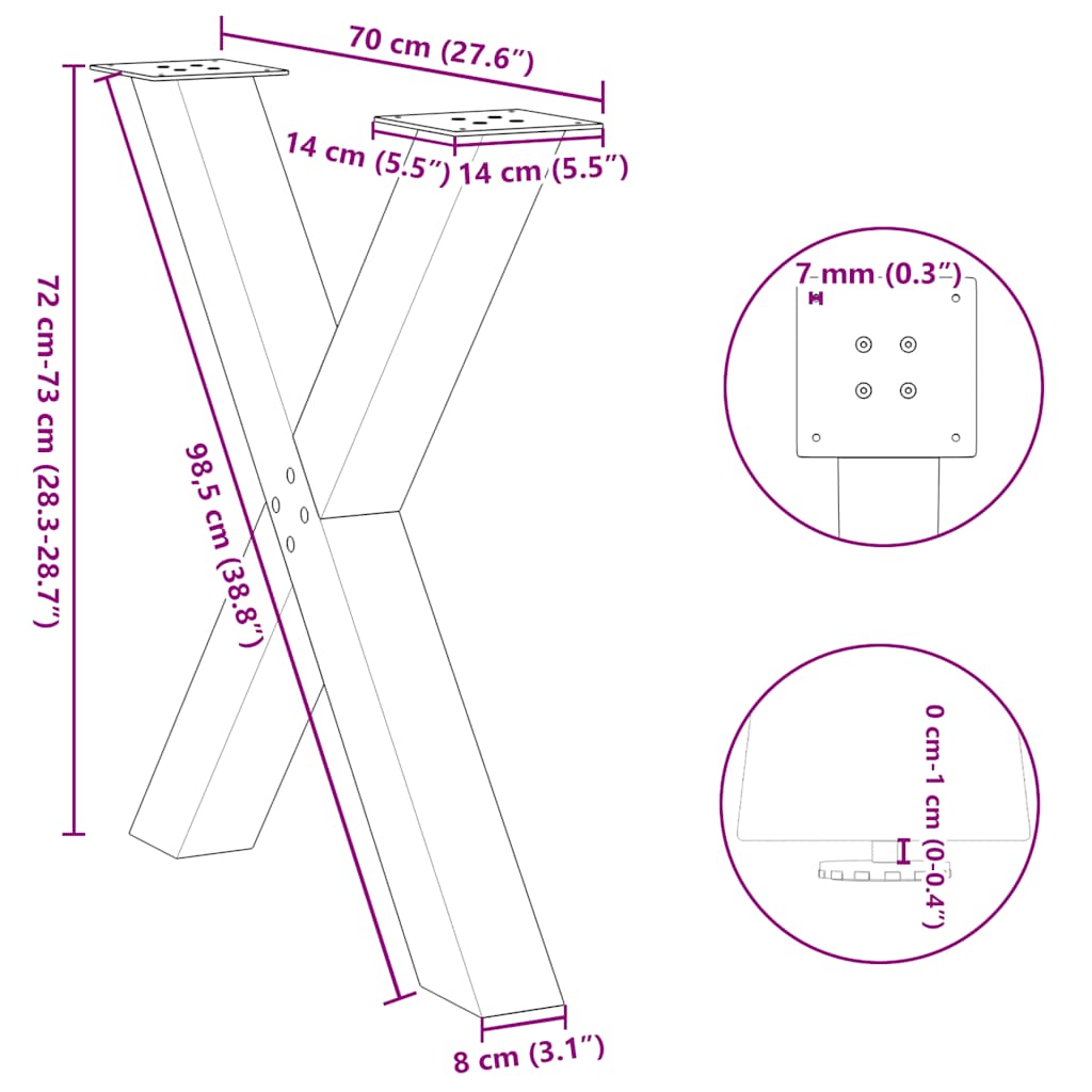 Pernas de mesa de jantar em forma de X 3 unidades de aço preto - COMFORTXL - 9