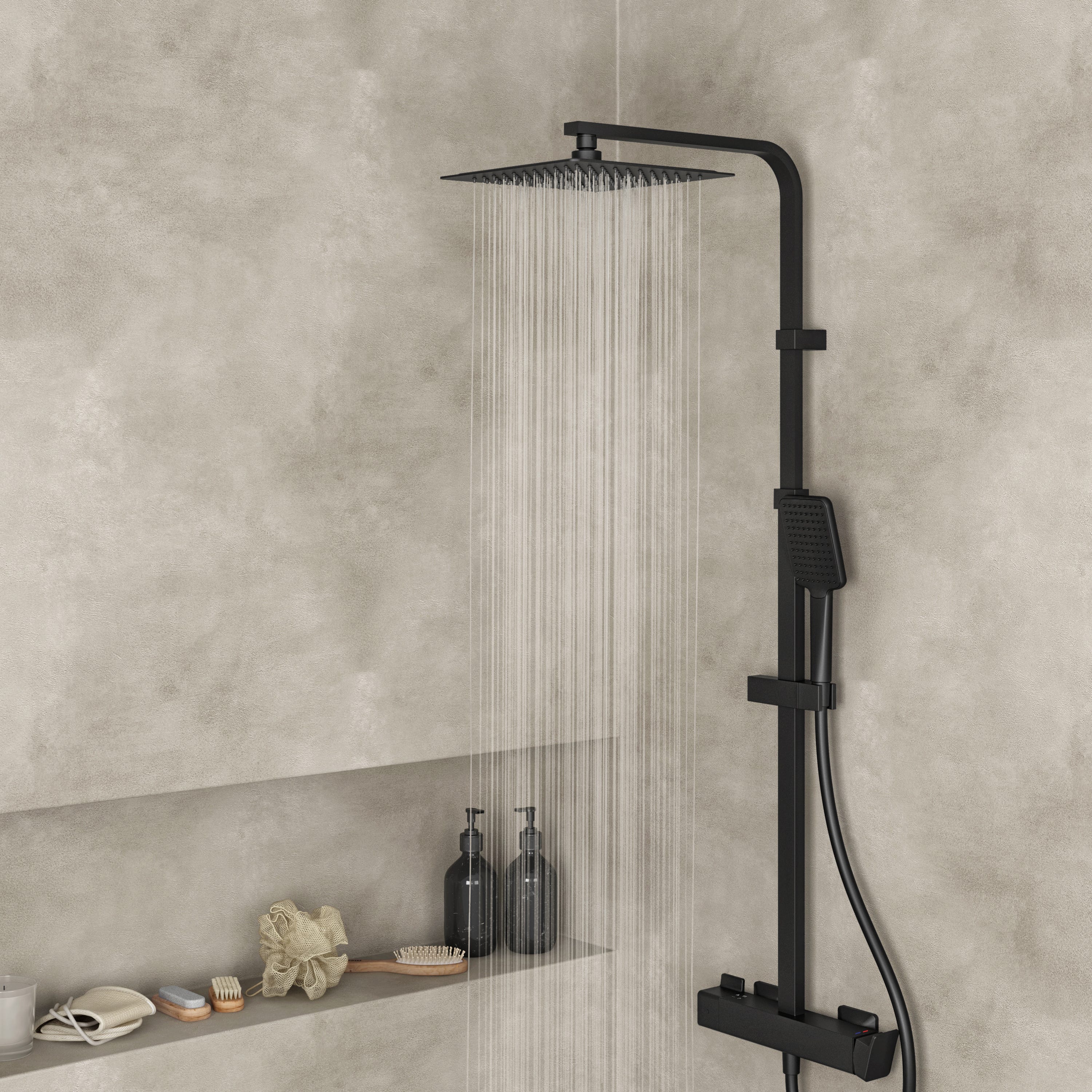 Set de douche SENSEA - Colonne de douche avec robinet mécanique et étagère de douche suspendue - Noir - Studio / Neo - 2