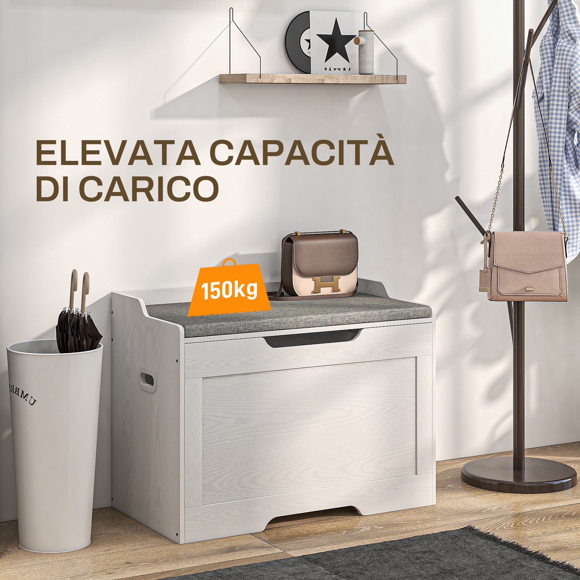 Banc de rangement 103 L,Banc de rangement multifonctionnel avec coussin en tissu lavable,Banc de rangement en bois pour entrée, couloir, salon - 9