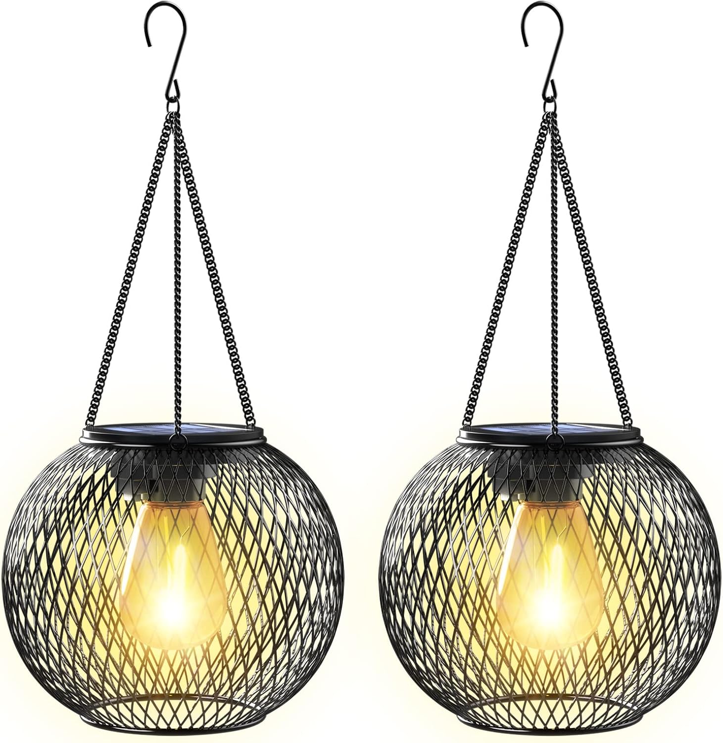 Zewnętrzna lampa solarna, lampa z 2 metalowymi lampami wiszącymi IP65 do ogrodu, na dziedziniec, balkon - Dekoracja i prezent