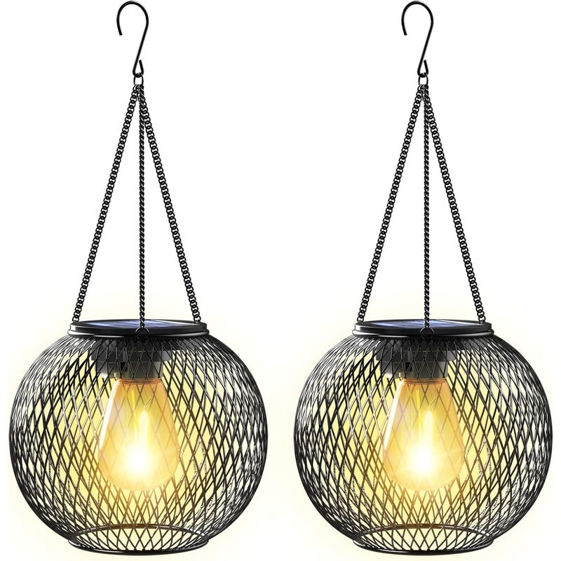 Zewnętrzna lampa solarna, lampa z 2 metalowymi lampami wiszącymi IP65 do ogrodu, na dziedziniec, balkon - Dekoracja i prezent