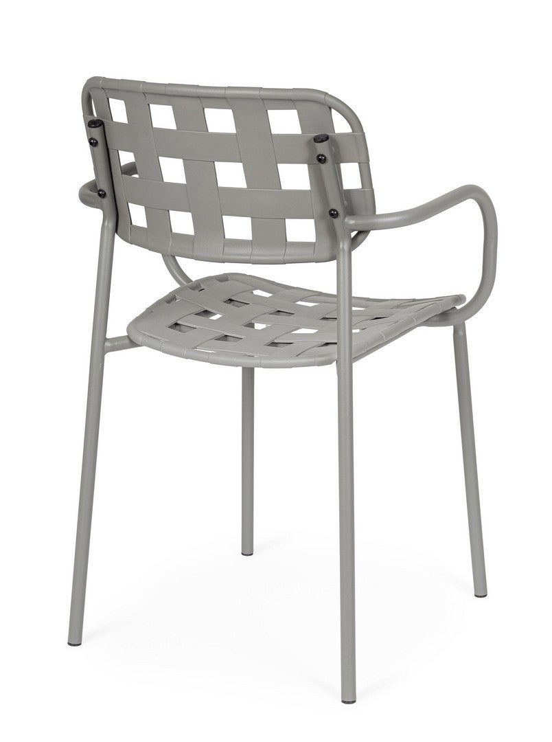 Zestaw 4 krzeseł stalowych z siedziskiem i oparciem z polipropylenu, odpornych na promieniowanie ultrafioletowe, w kolorze szarym