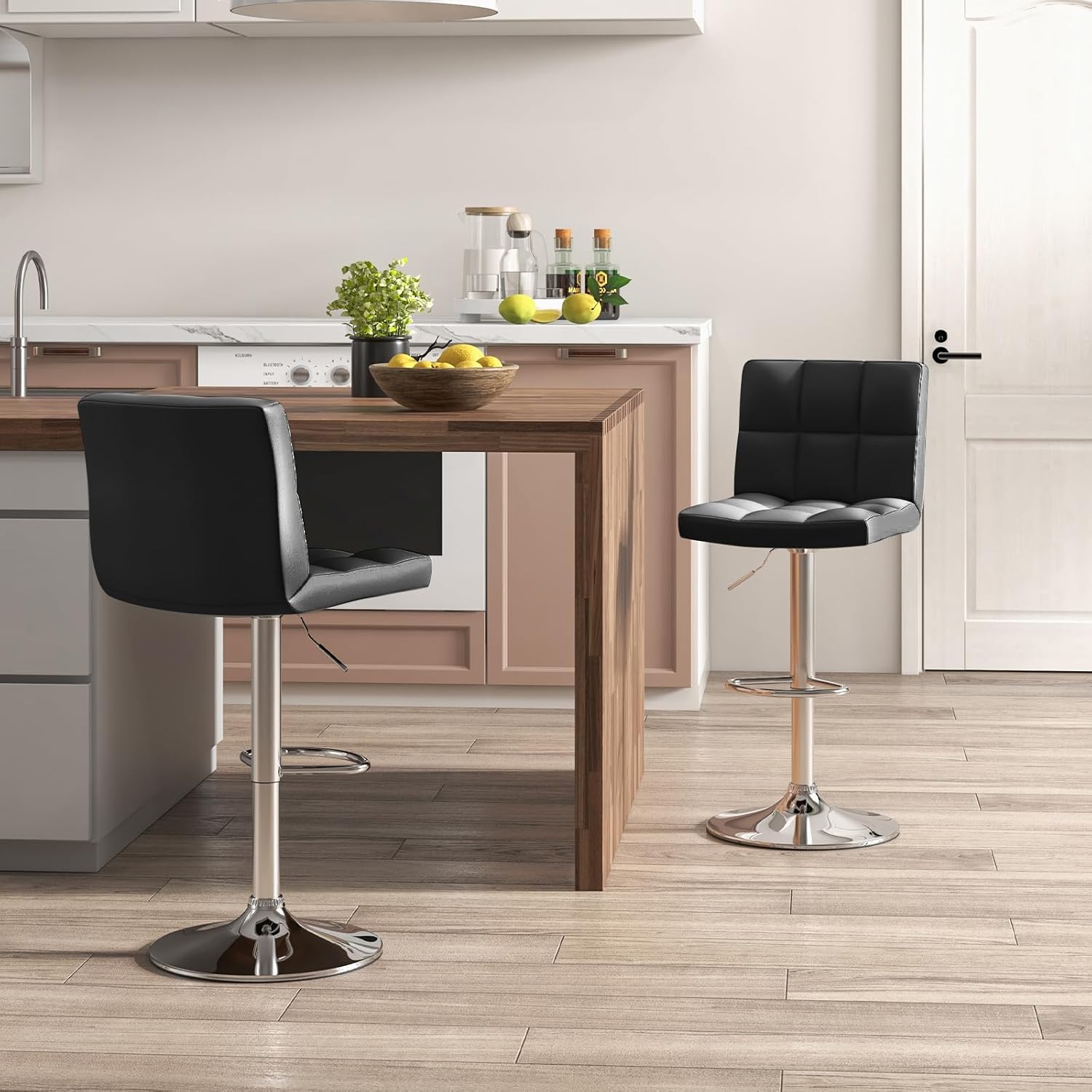 Penisola Cucina Con Sgabelli HOMCOM Set Di 2 Sgabelli Da Bar Alti In Similpelle Con Altezza Regolabile, Sgabelli Cucina Girevoli Sedie Alte - 5