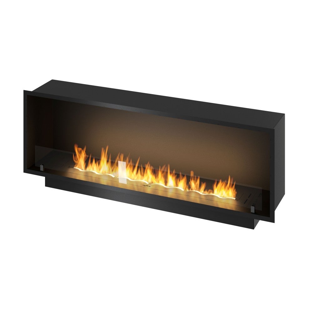 Kominek bioetanolowy Inside Black 1500 do zabudowy - matowa czerń, ze szkłem, palnik 5 l, nowoczesny design
