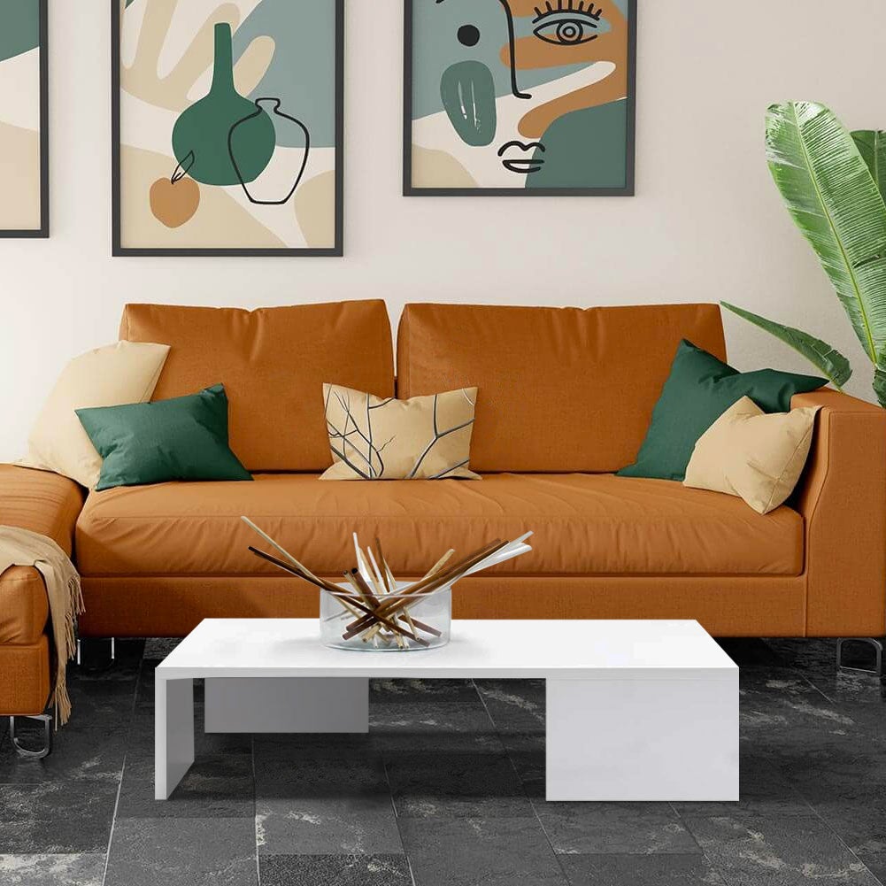 Tavolino Caffe Divano Salotto Rettangolare Basso in Legno Design Moderno Bianco - 3