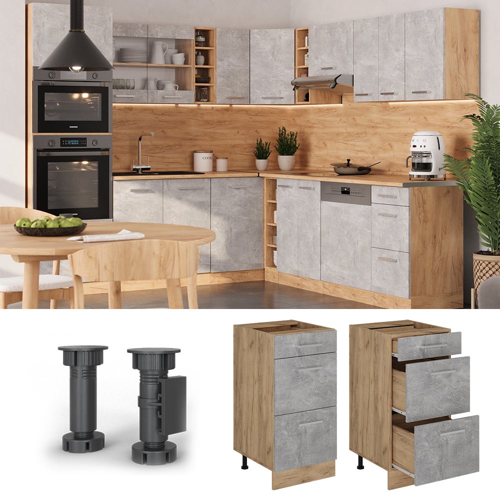 Vicco Meuble cuisine R-Line, Béton, 40cm avec tiroirs, PT Anthracite - 4
