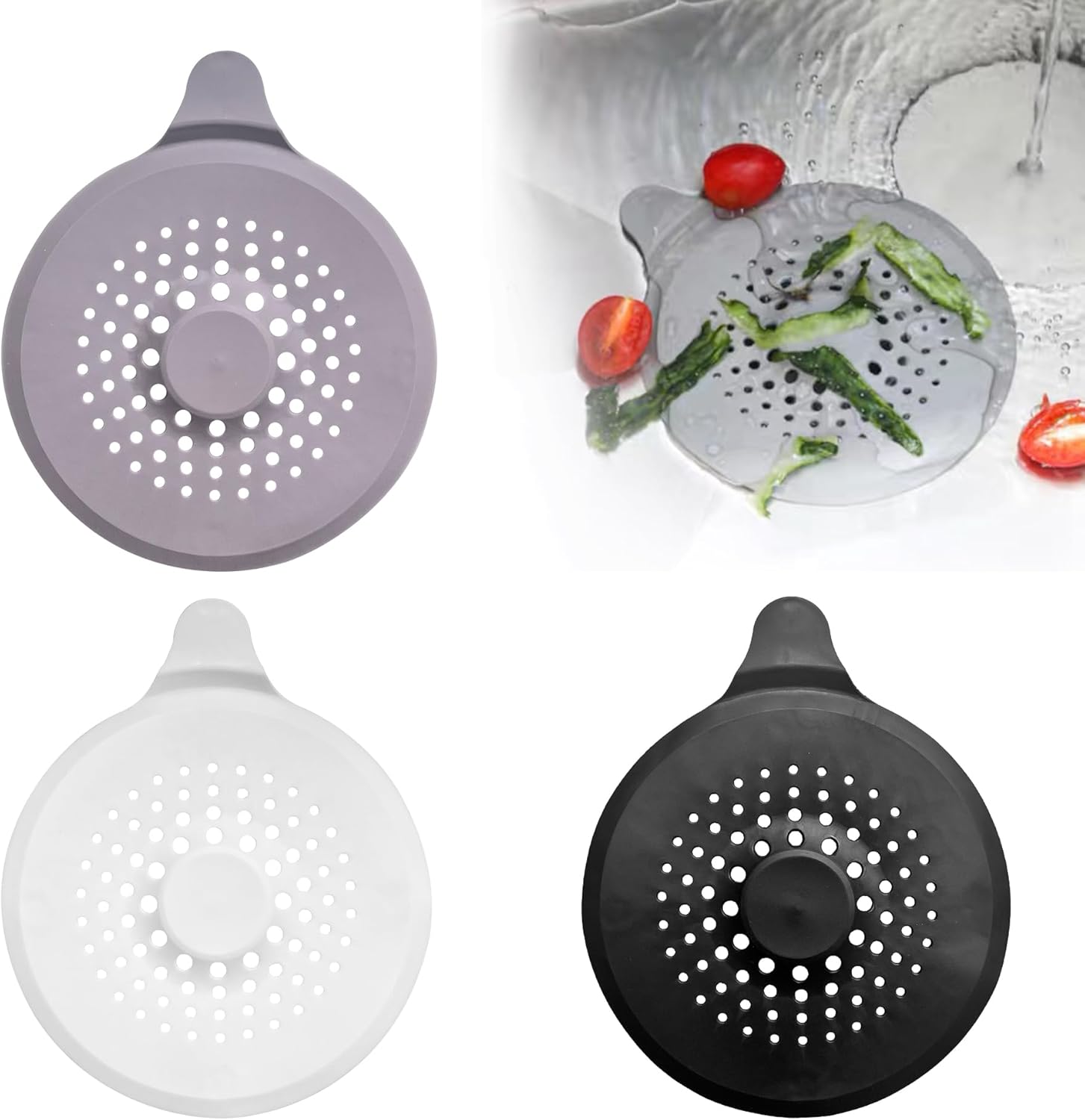 Filtres De Drain En Silicone Blanc - Lot De 4, 14,5x14,5 Cm, Avec Ventouses - Pour Évier, Baignoire, Douche