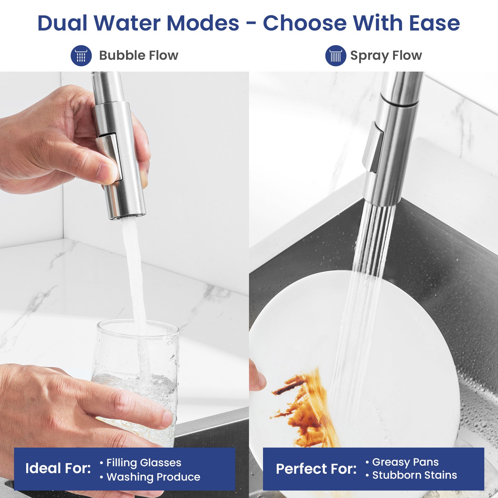 Mitigeur de Cuisine avec Douchette Extractible Robinet de Cuisine avec 2 Types de Jet D'eau Robinet d'évier en Inox Brossé - 2