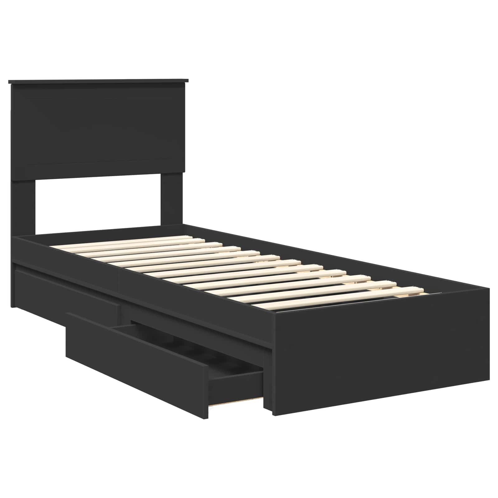 Lit de rangement avec tiroir noir 75 x 190 cm panneau de bois - 5