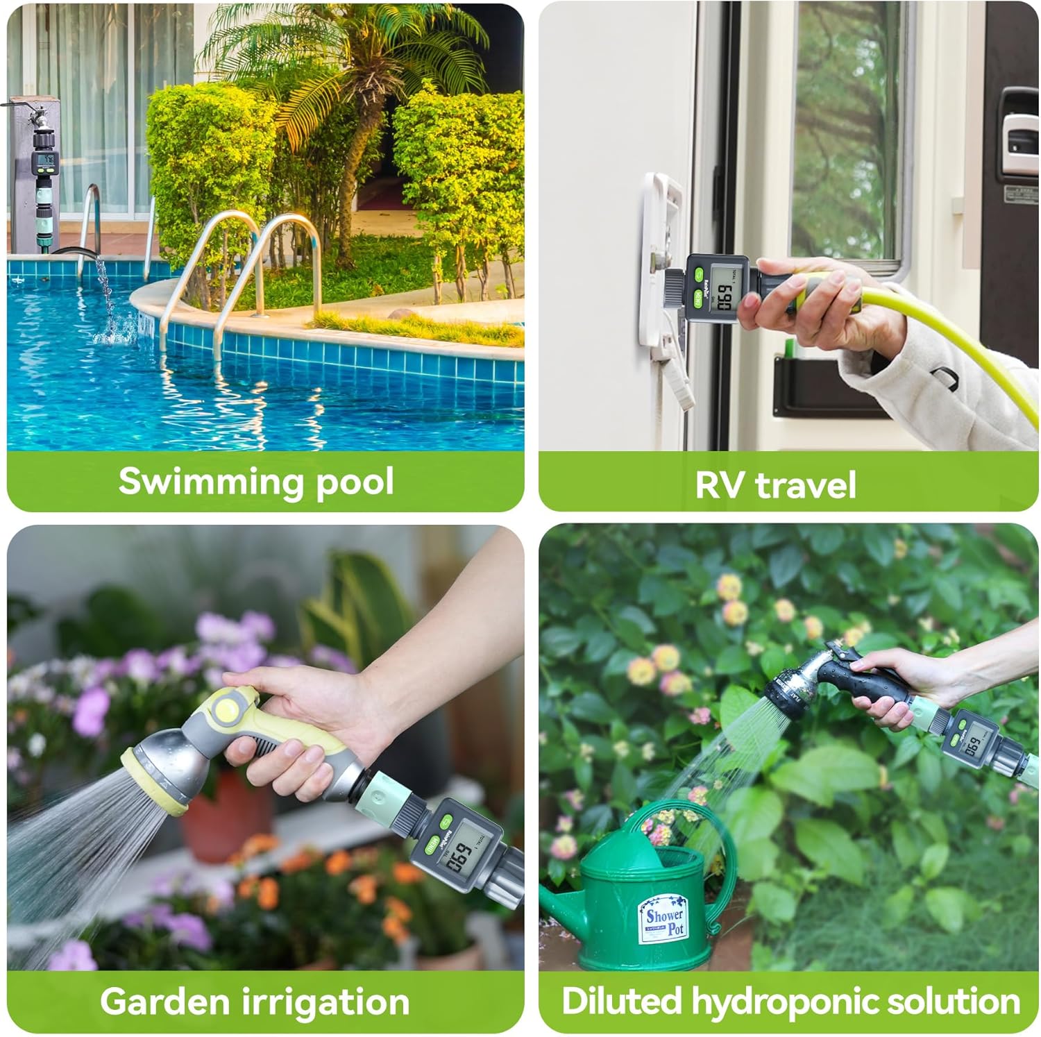 Compteur d'eau Pratique pour Jardin - 4 Modes de Contrôle de Consommation, Débitmètre Numérique Rotatif à 180° pour Robinet/Appareil - 5