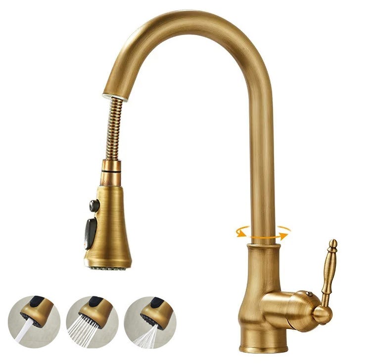 Stary mosiężny kran wyciągany - trzy tryby - wąż wodny 3/8" - kran z ciepłą i zimną wodą - odpowiedni do zlewów kuchennych i umywalek