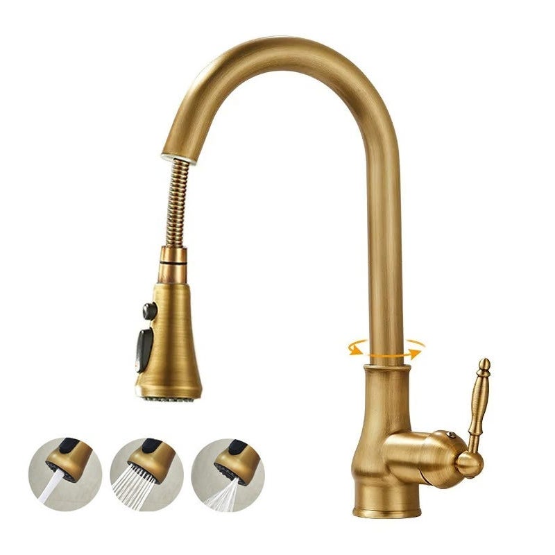 Stary mosiężny kran wyciągany - trzy tryby - wąż wodny 3/8" - kran z ciepłą i zimną wodą - odpowiedni do zlewów kuchennych i umywalek