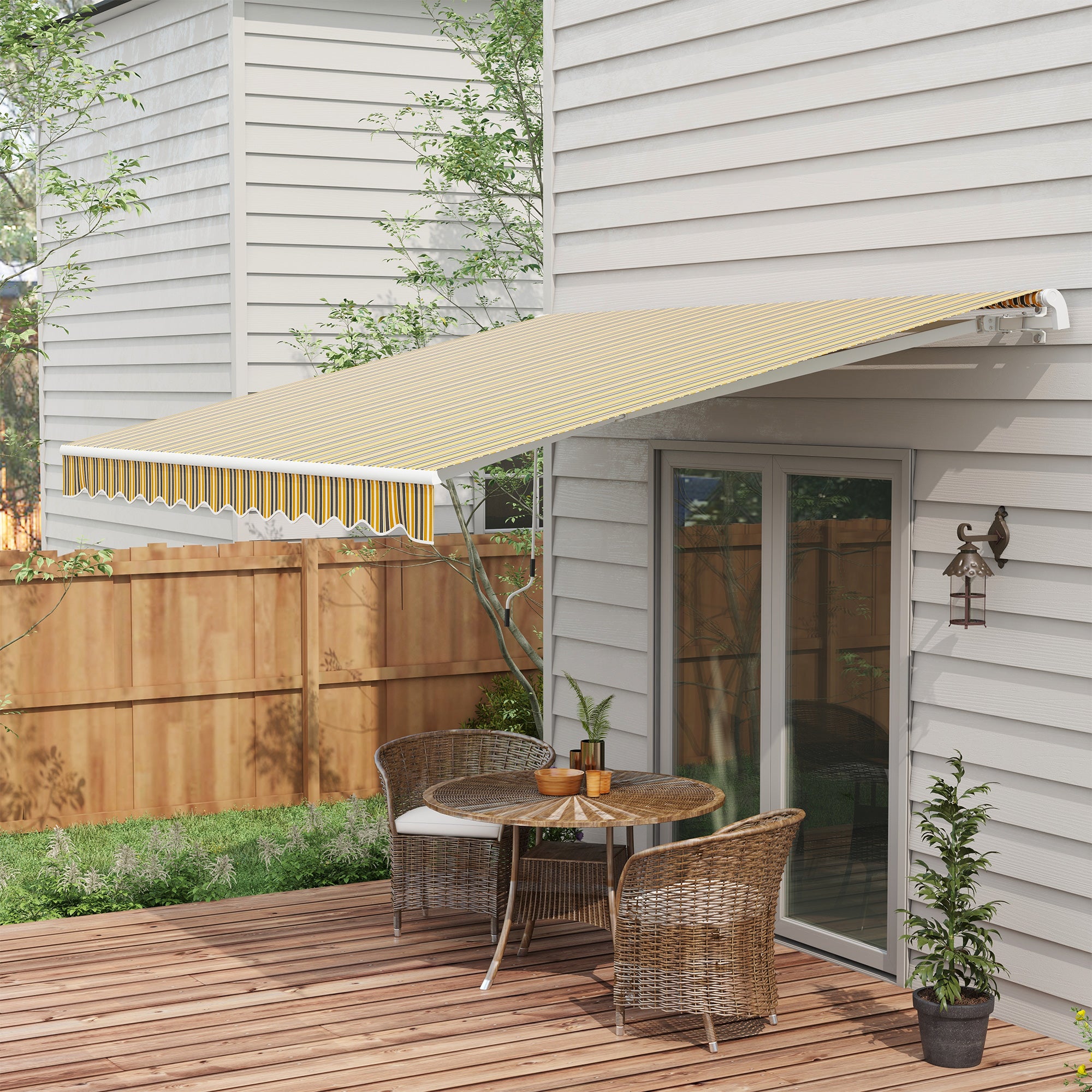 Tenda Da Sole Retrattile AECOJOY 8.2' X 6.5' Con Manovella - Copertura Per Patio, Balcone E Giardino, Resistente Ai Raggi UV, Colore Beige