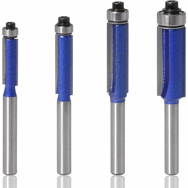 4 sztuki 6 mm Trzpieniowe Frezy do Równania, Frez Kopiujący z Górnym Łożyskiem, Frezy do Rowków, Średnica cięcia: 1/4", 5/16", 3/8", 1/2"