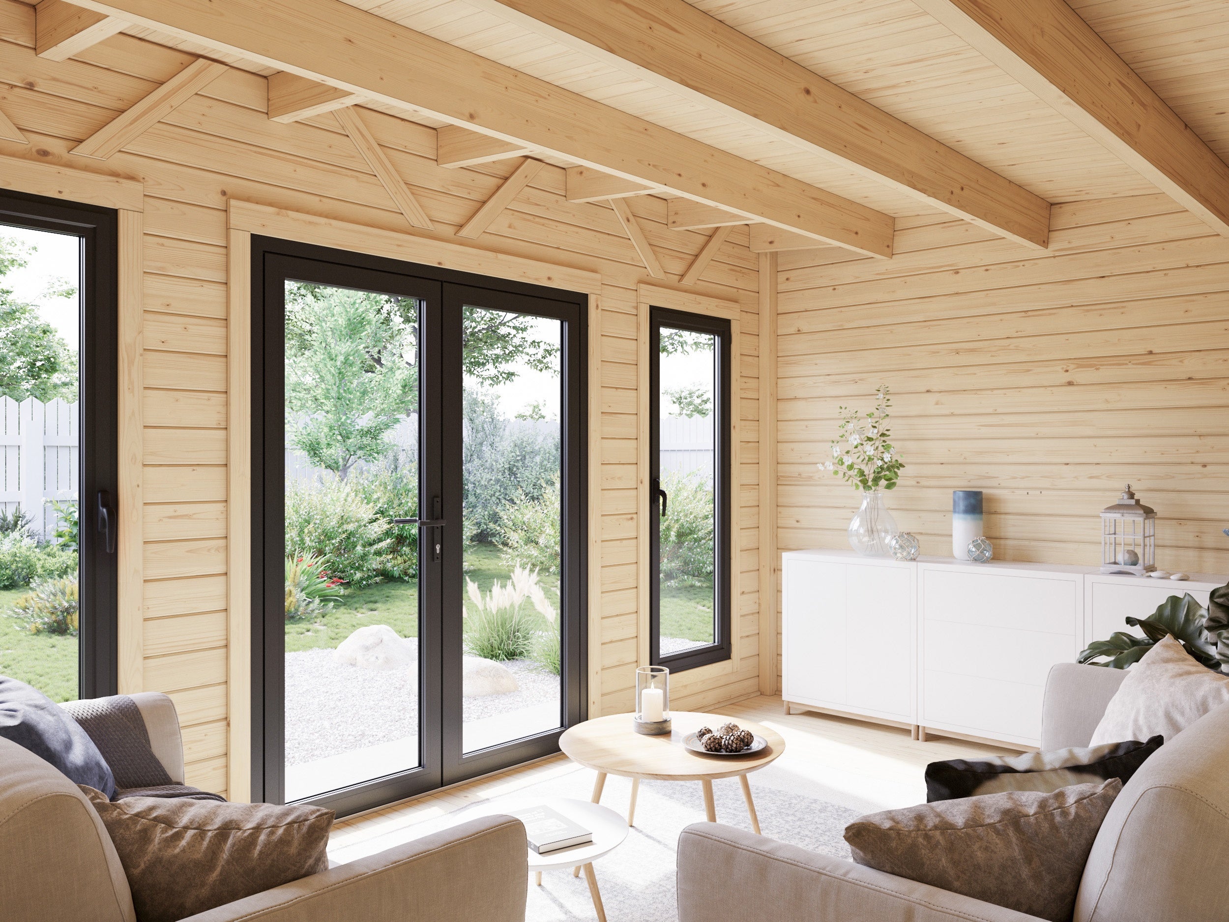 Studio de jardin en bois Aurelia - PALMAKO - Ep.44 mm - 446 x 300 cm - 19,8 m² - Double vitrage trempé - 3