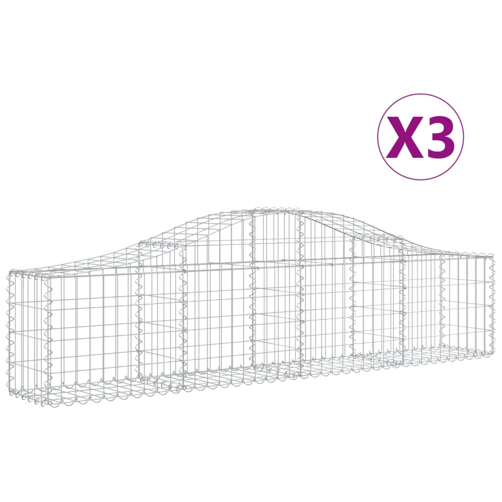 Cestas de gaviones arqueadas 3 piezas 200x30x40/60 cm hierro galvanizado