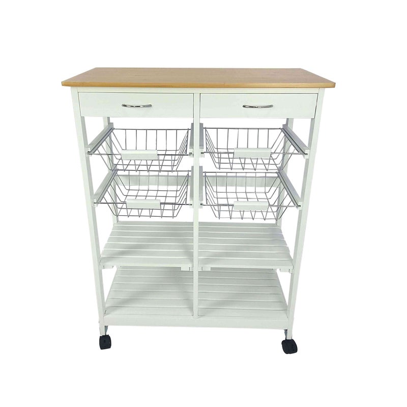 Meyvaser – Kuchenny wózek na kółkach z 4 wysuwanymi koszami, 4 tacami i 2 szufladami Porto 8 Colour White 87x 67 x 37 cm