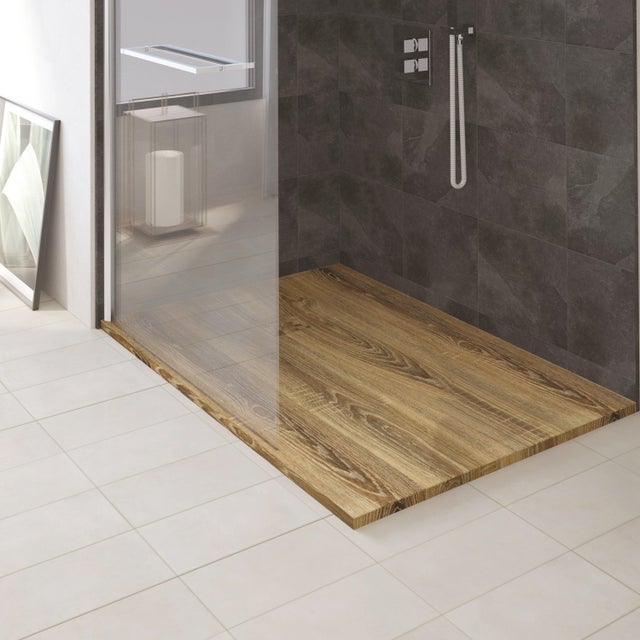 ONDEE ZEN - Receveur de douche NOLA 3 - 70x100x3cm - Résine - Noyer - Bonde - Découpable