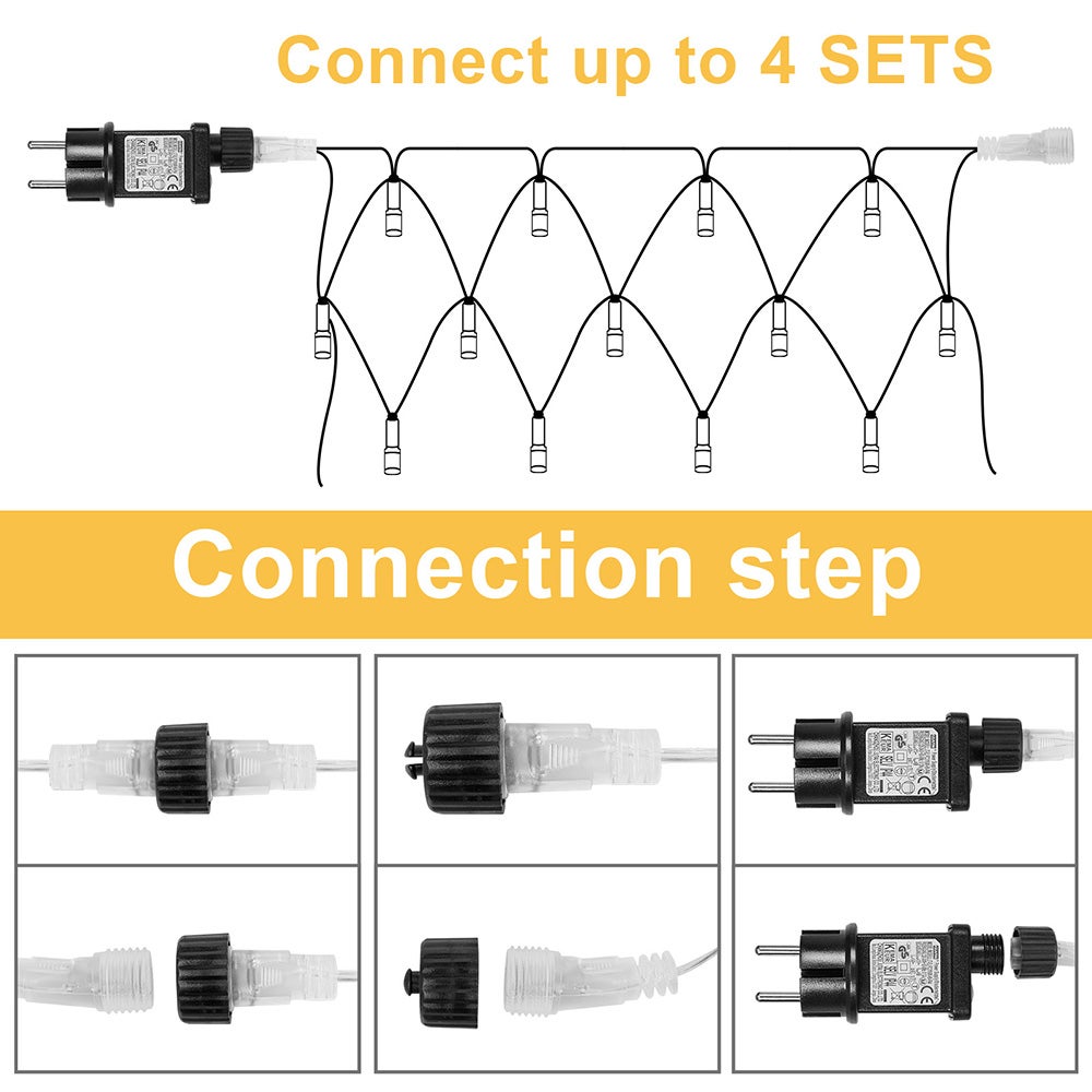 Ghirlanda luminosa, 94 LED, alimentazione a rete, 1.5 m x 1.5 m, 8 modalità, ghirlande luminose con regolatore, decorazioni per Natale - Bianco caldo - 4