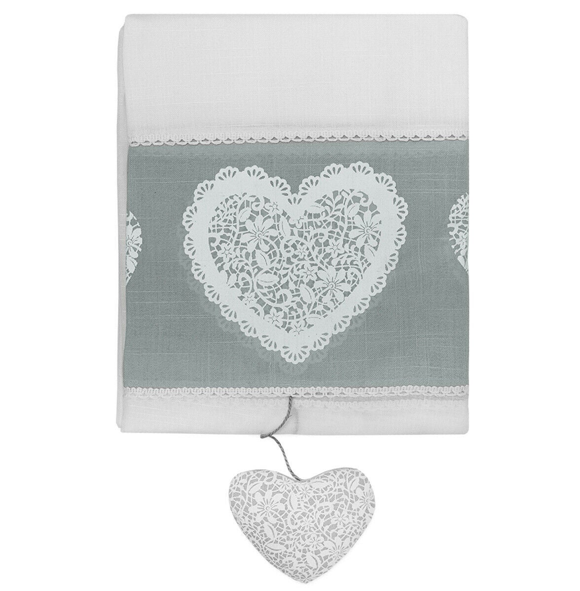 Tende Finestre Porta Interno 60x150 cm Tessuto Lino Semitrasparente Coppia 2 Pz Shabby Chic Cuori Grigio - 2