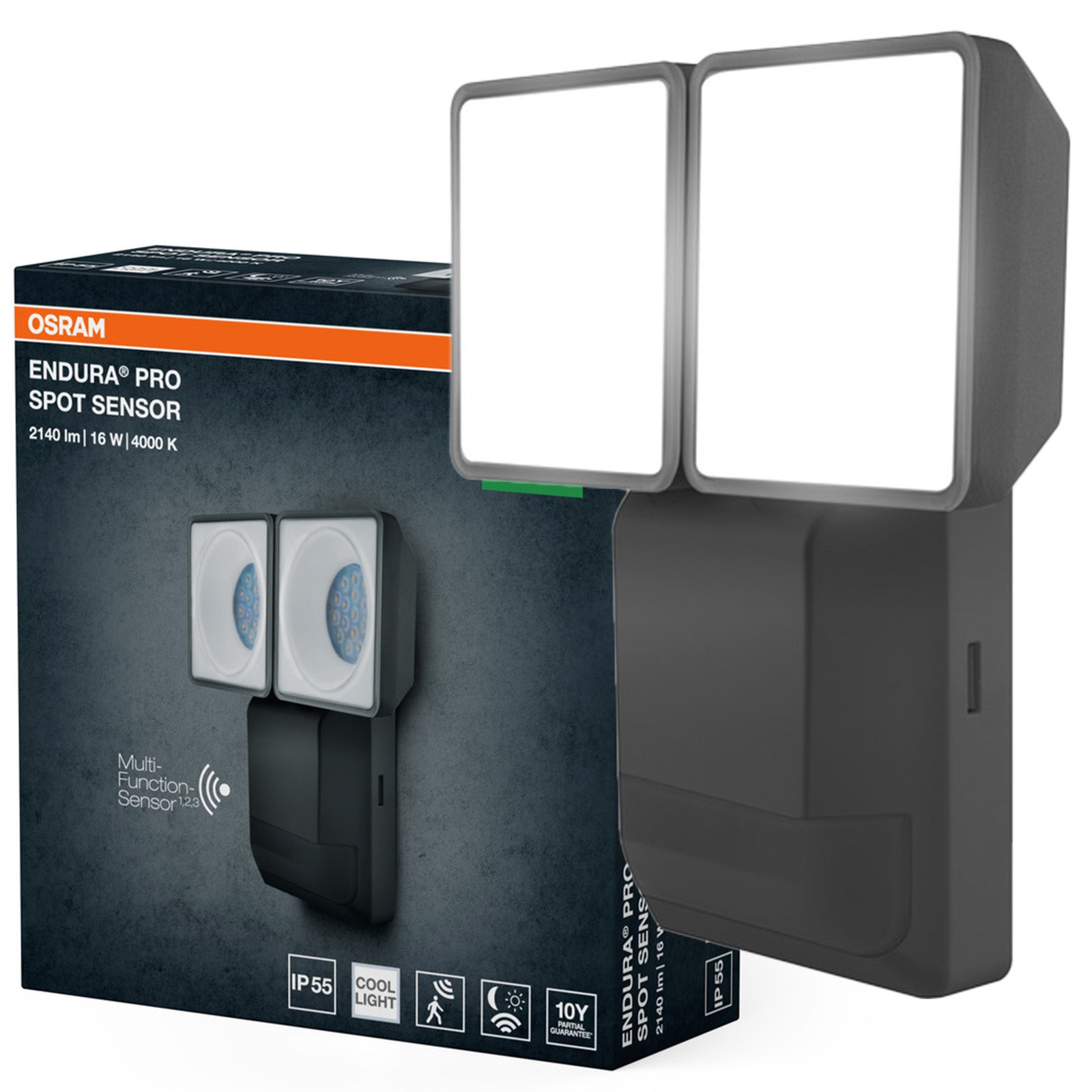 Naświetlacz LED Osram Reflektor Zewnętrzny Lampa LED z Czujnikiem Ruchu i Zmierzchu 16W 1500lm 4000K Neutralna biel Szary IP55 Endura 1 szt.