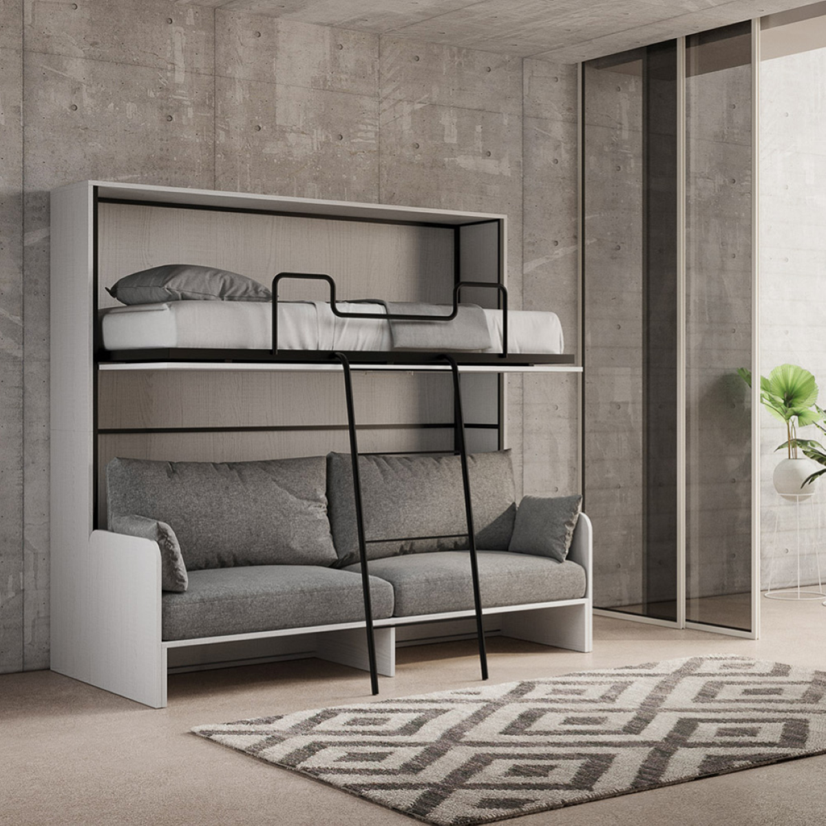 Letto a castello a scomparsa orizzontale DIBE Sofà Bianco Frassino