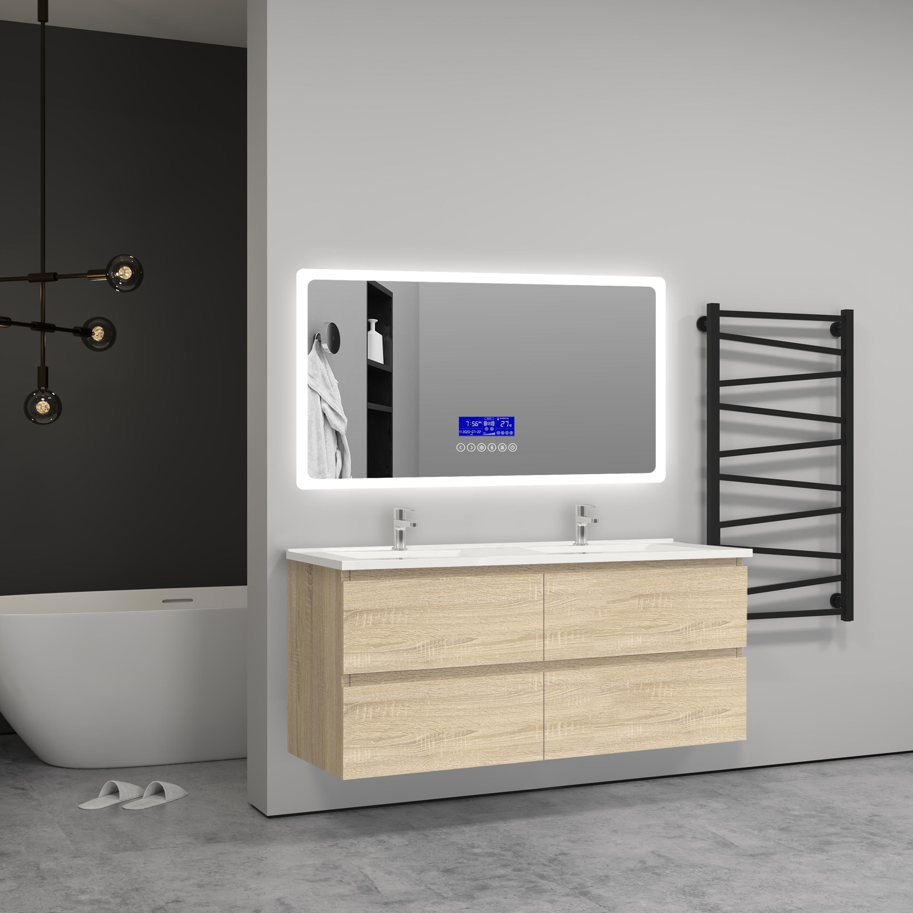 Meuble De Salle De Bain 120 Cm - Chêne Wotan Avec Lavabo - 4 Tiroirs Fermeture Amortie - Design Moderne