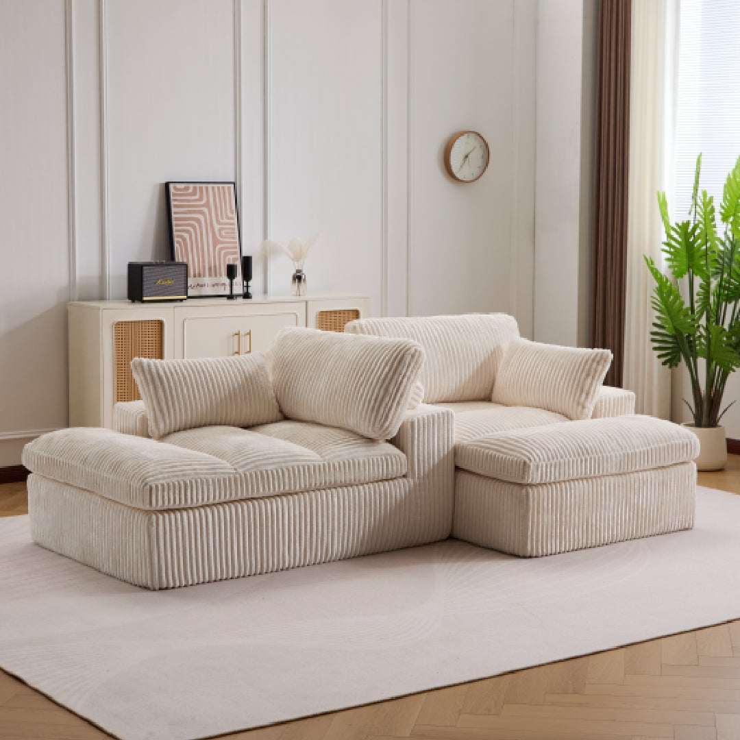 Canapé modulable en velours côtelé beige – Confort moelleux et design minimaliste - 4