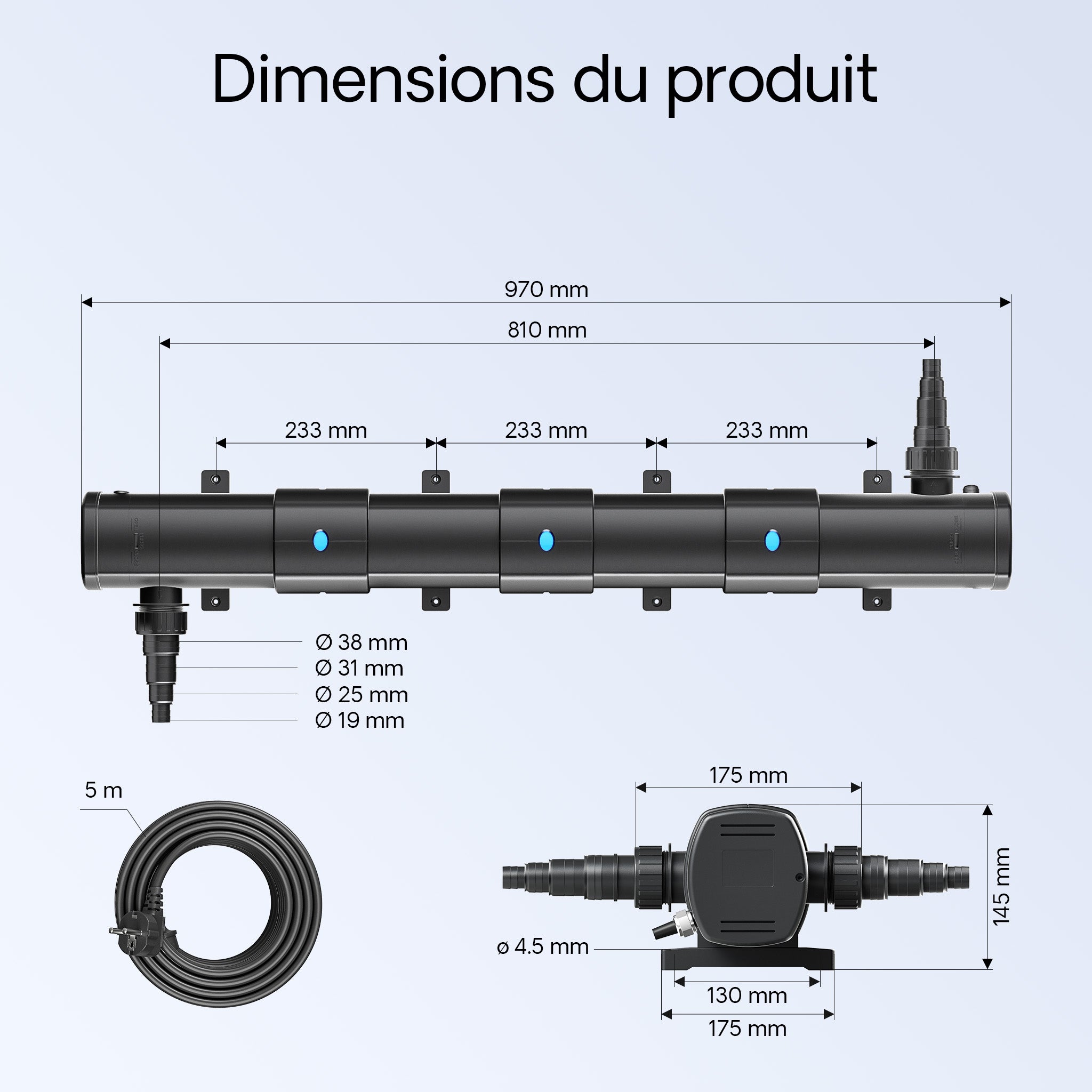 CUV-272 Stérilisateur Clarificateur de bassins ou d’étang - débit max. de 6000 l/h - avec Lampe rayons UV-C 72 W - pour Poissons et plantes… SunSun... - 3