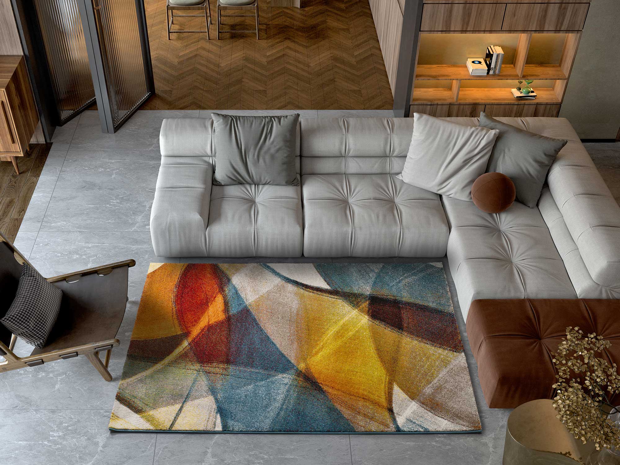 Alfombra interior multicolor rectangular 140 x 200 cm leire geométrico - atticgo