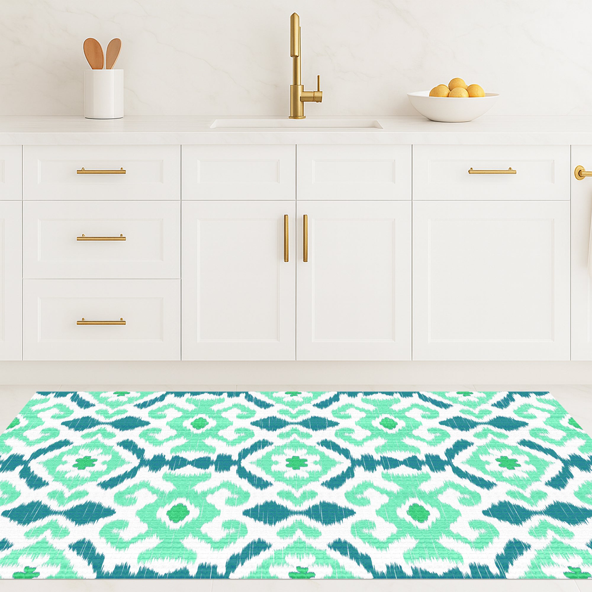 Tapis PVC Intérieur/Extérieur Ikat Bleu turquoise 160x240 cm - Vinyle imprimé antidérapant, lavable et résistant pour terrasse et maison - 4