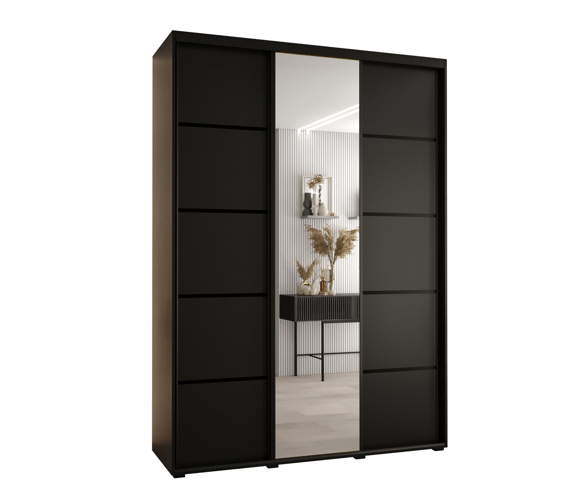 Szafa przesuwna z lustrem wysoka Davos 5 170 x 60 x 235,2 cm czarny + czarny + u. czarny - Abiks Meble